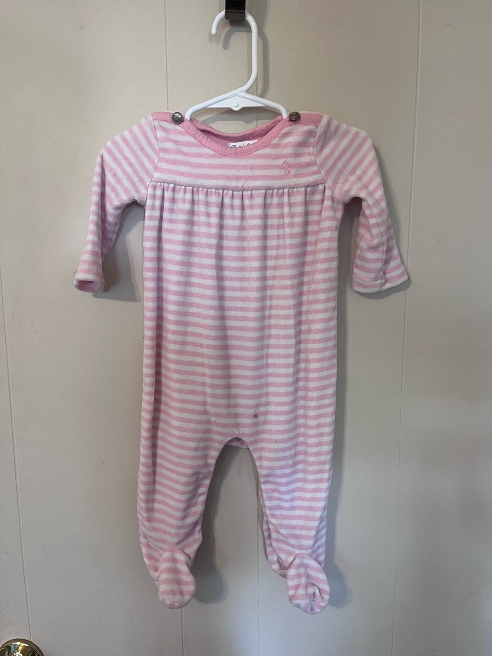 Ralph Lauren Pink and White Striped Footed One-Piece